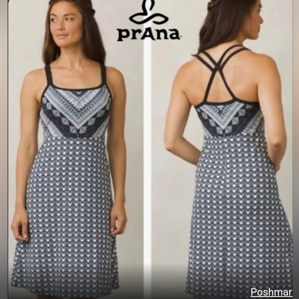 ❤️ PRANA CORA DRESS IN RETRO LIME GRERN GRAY BLACK FLORAL, SMALL - Picture 8 of 9
